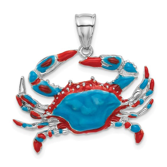 Million Charms 925 Sterling Silver Charm Pendant, Blue Crab with Blue Enamel 2-D
