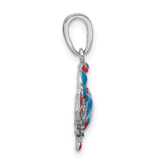 Million Charms 925 Sterling Silver Charm Pendant, Small Blue Crab with Blue Enamel 2-D