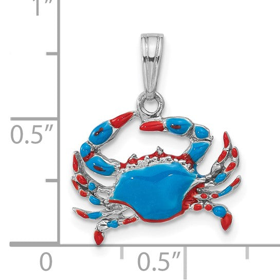 Million Charms 925 Sterling Silver Charm Pendant, Small Blue Crab with Blue Enamel 2-D