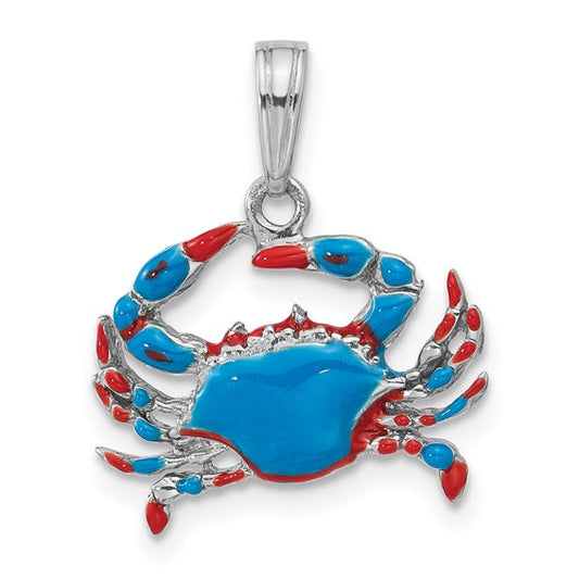 Million Charms 925 Sterling Silver Charm Pendant, Small Blue Crab with Blue Enamel 2-D