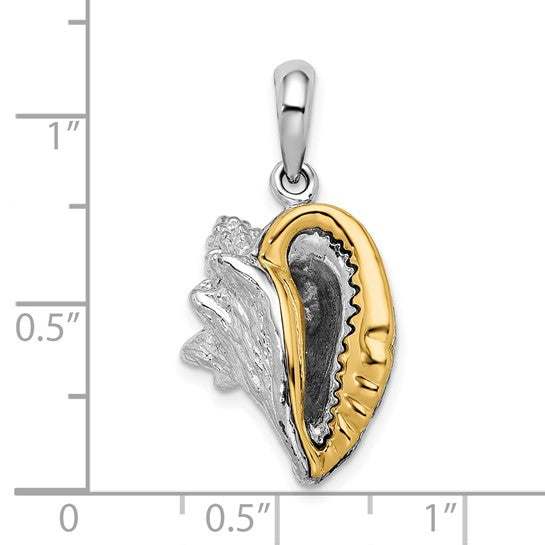 Million Charms 925 Sterling Silver Charm Pendant, Large 3-D Conch Shell with 14K Accent
