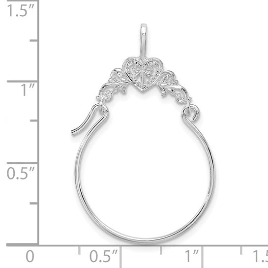 925 Sterling Silver Polished Hearts with Scroll Charm Holder