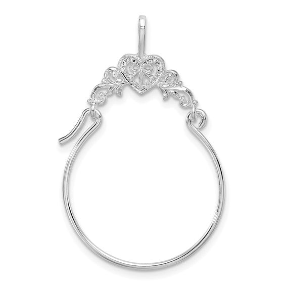 925 Sterling Silver Polished Hearts with Scroll Charm Holder