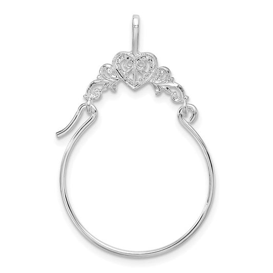 925 Sterling Silver Polished Hearts with Scroll Charm Holder