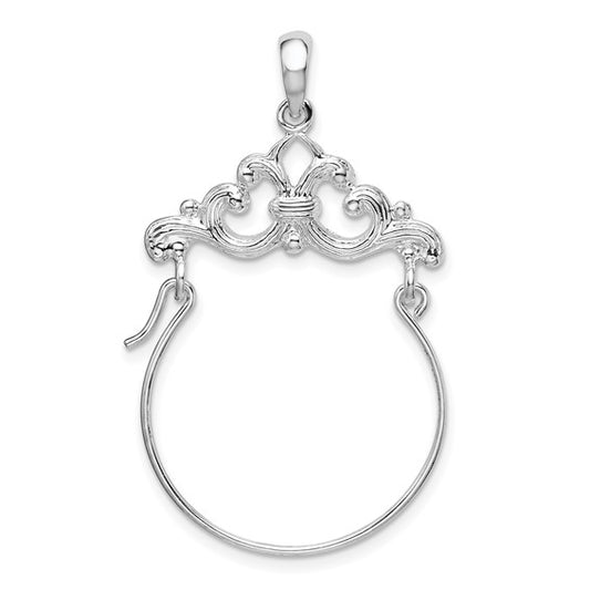 925 Sterling Silver Charm Holder Polished Scroll Design