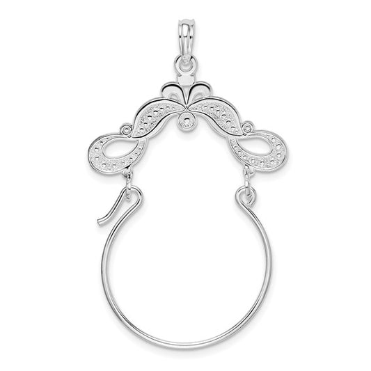 925 Sterling Silver Charm Holder Beaded Polished Scroll Design