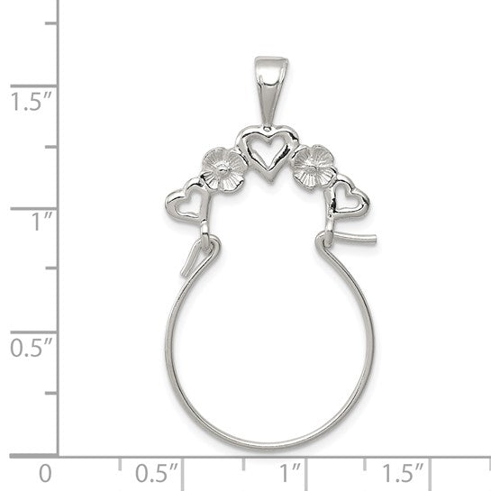 925 Sterling Silver  Polished Hearts and Flowers Charm Holder