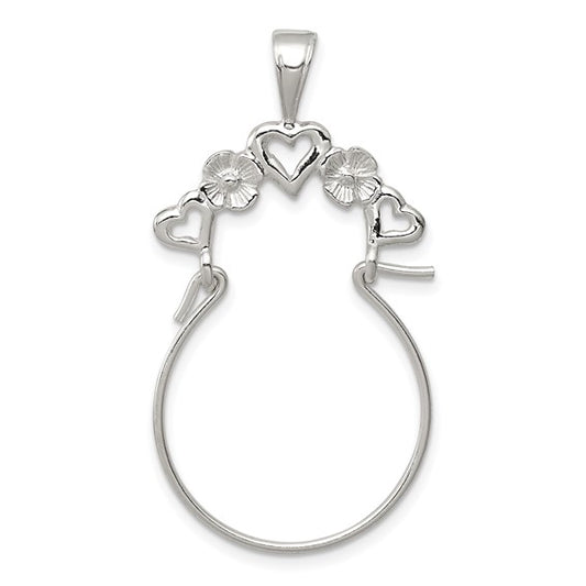 925 Sterling Silver  Polished Hearts and Flowers Charm Holder