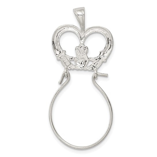 925 Sterling Silver Polished Claddagh Hands Heart Crown Charm Holder