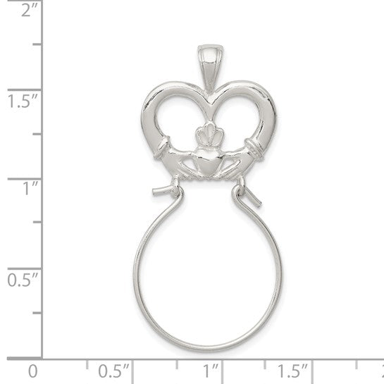 925 Sterling Silver Polished Claddagh Hands Heart Crown Charm Holder