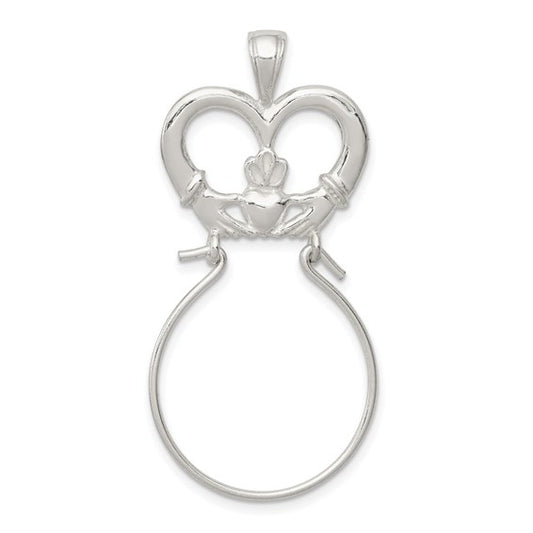 925 Sterling Silver Polished Claddagh Hands Heart Crown Charm Holder