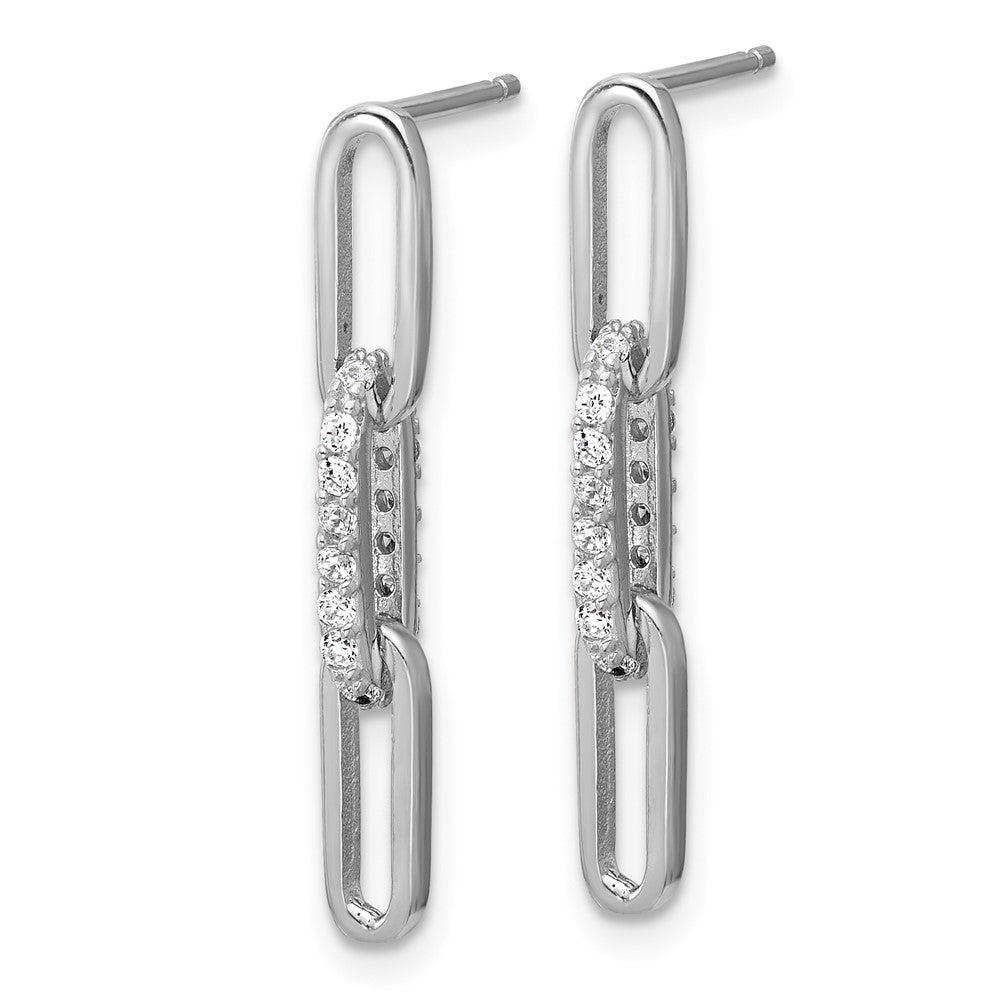 925 Sterling Silver RH Polished CZ Paperclip Link Post Dangle Earrings