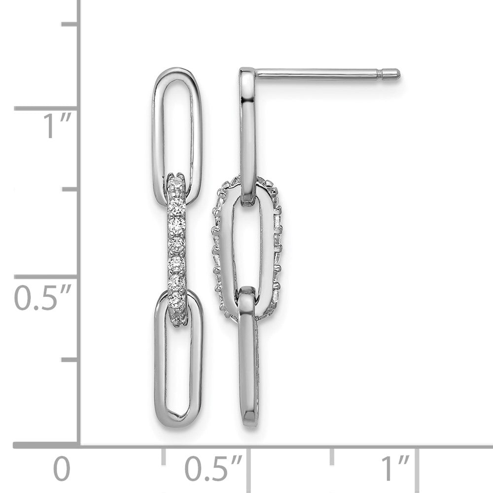 925 Sterling Silver RH Polished CZ Paperclip Link Post Dangle Earrings