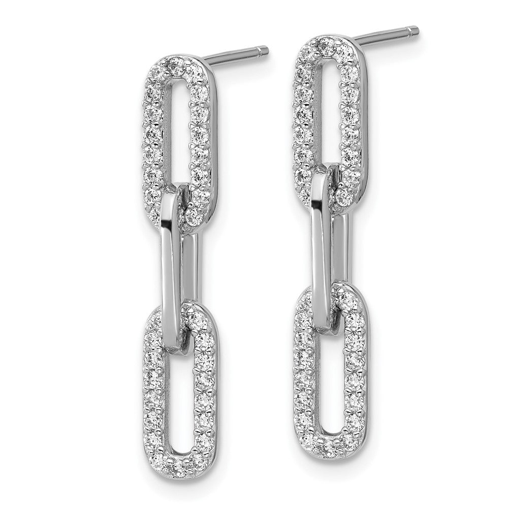 925 Sterling Silver RH Polished CZ Paperclip Link Post Dangle Earrings