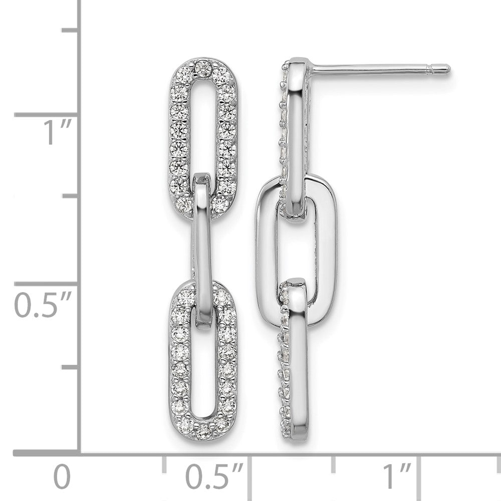 925 Sterling Silver RH Polished CZ Paperclip Link Post Dangle Earrings