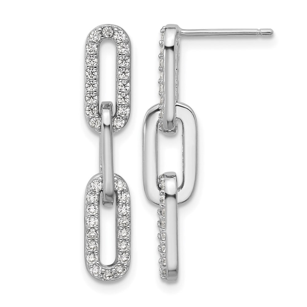 925 Sterling Silver RH Polished CZ Paperclip Link Post Dangle Earrings