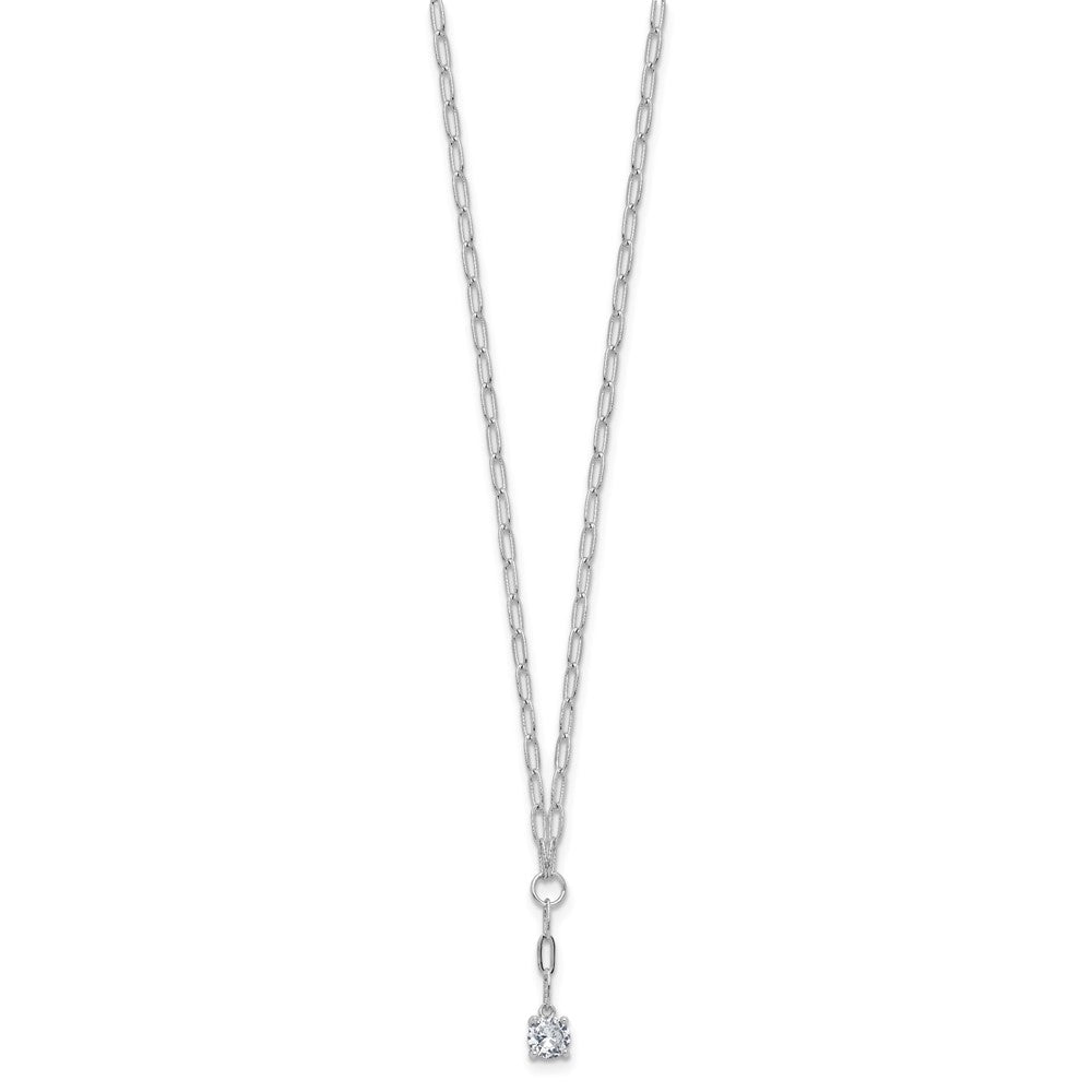925 Sterling Silver RH Polished CZ Paperclip Link Lariat Necklace