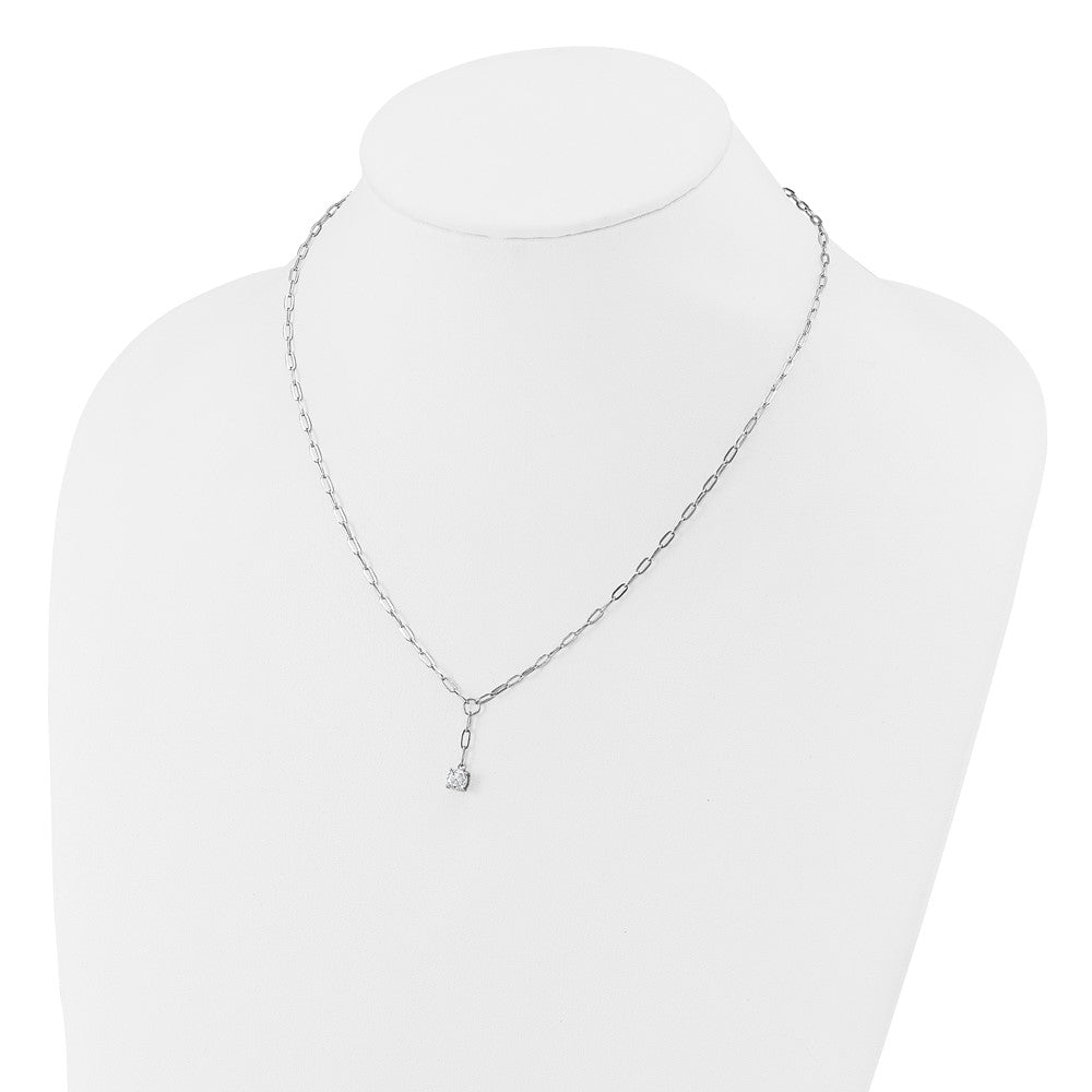 925 Sterling Silver RH Polished CZ Paperclip Link Lariat Necklace
