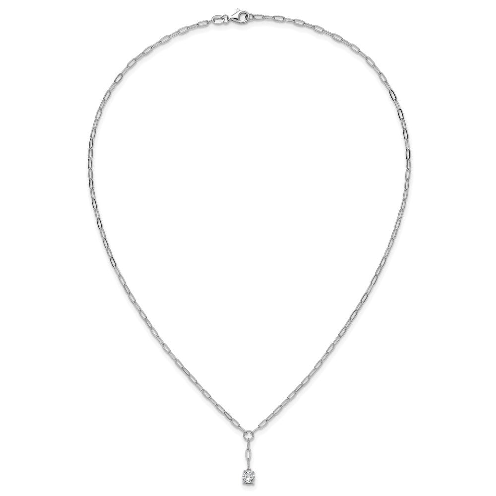 925 Sterling Silver RH Polished CZ Paperclip Link Lariat Necklace