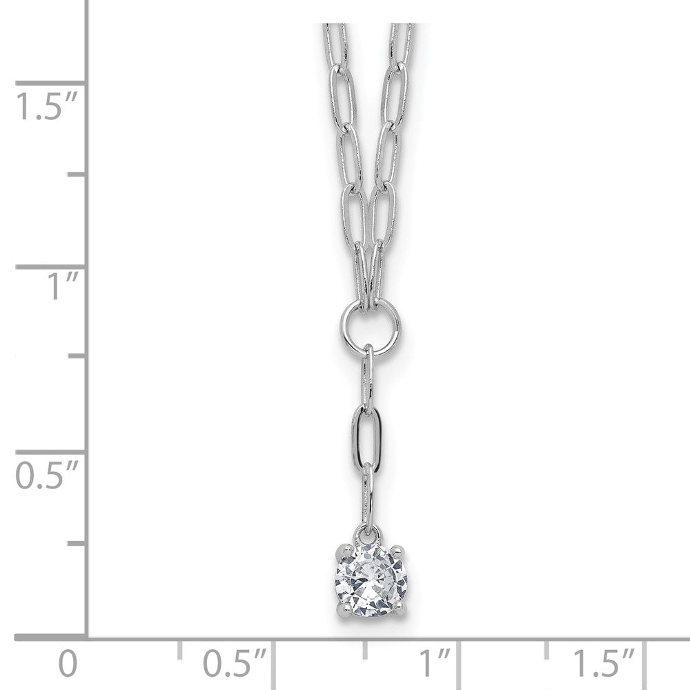 925 Sterling Silver RH Polished CZ Paperclip Link Lariat Necklace