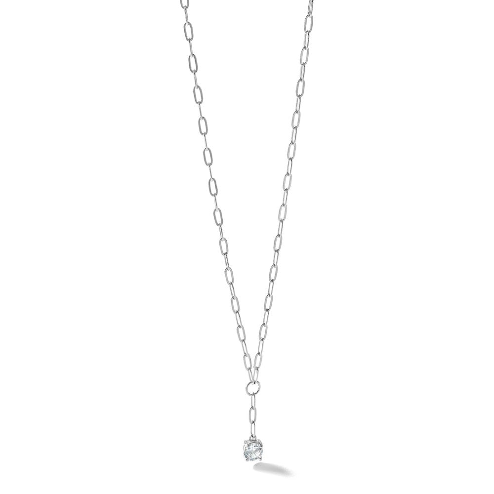 925 Sterling Silver RH Polished CZ Paperclip Link Lariat Necklace