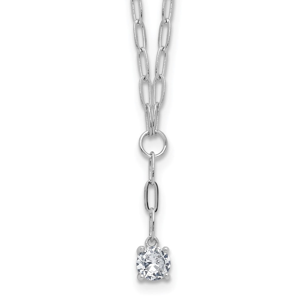 925 Sterling Silver RH Polished CZ Paperclip Link Lariat Necklace