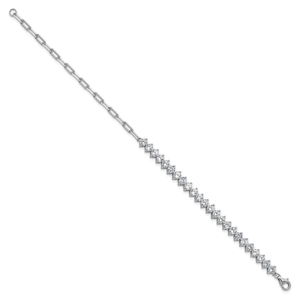 925 Sterling Silver RH Polished Fancy CZ & Paperclip Link Bracelet