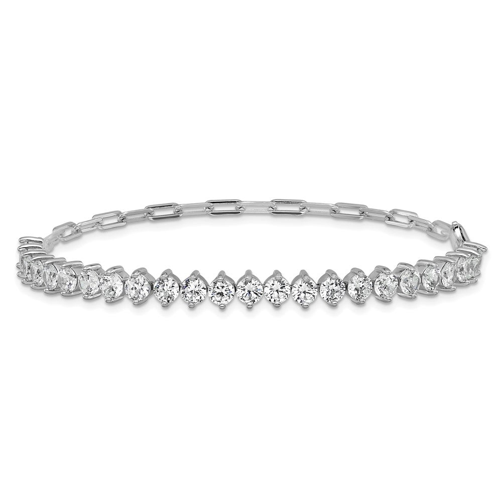 925 Sterling Silver RH Polished Fancy CZ & Paperclip Link Bracelet