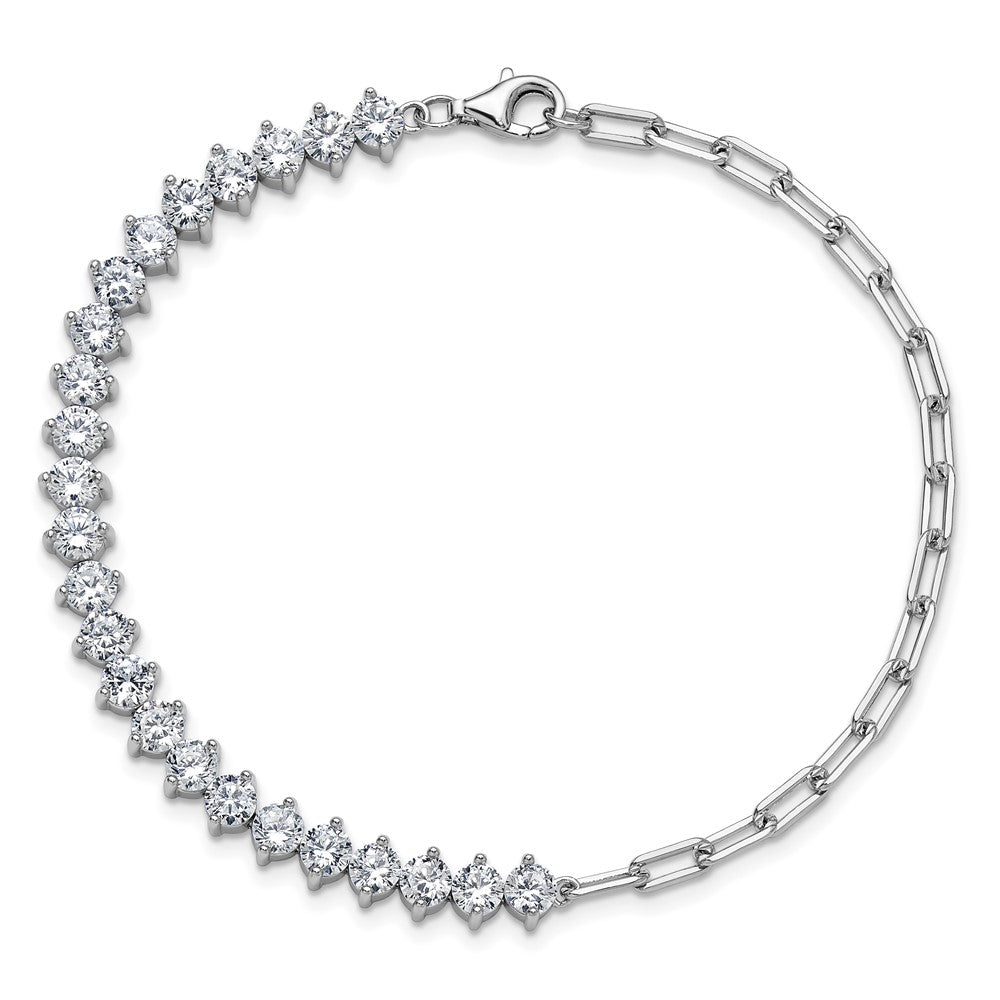 925 Sterling Silver RH Polished Fancy CZ & Paperclip Link Bracelet