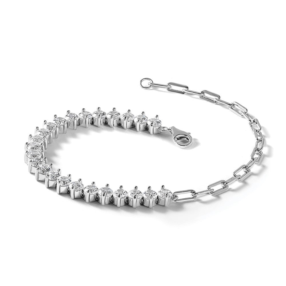 925 Sterling Silver RH Polished Fancy CZ & Paperclip Link Bracelet