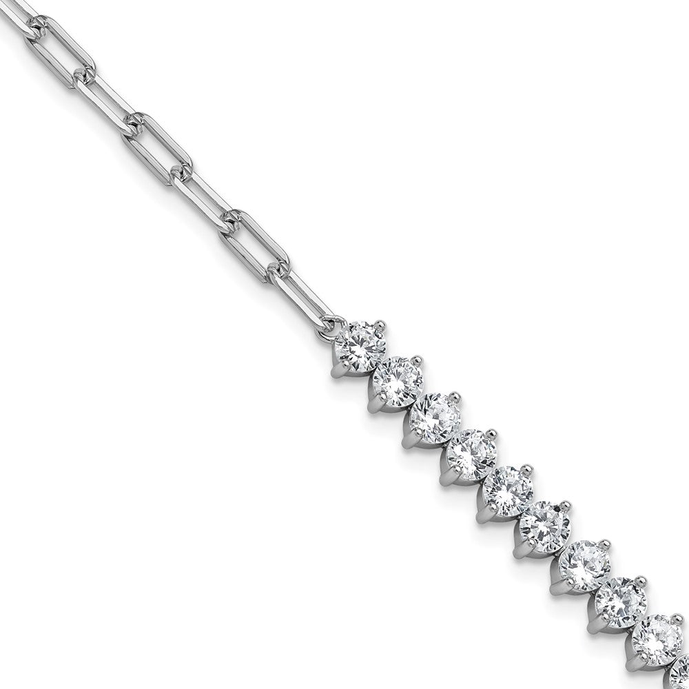 925 Sterling Silver RH Polished Fancy CZ & Paperclip Link Bracelet