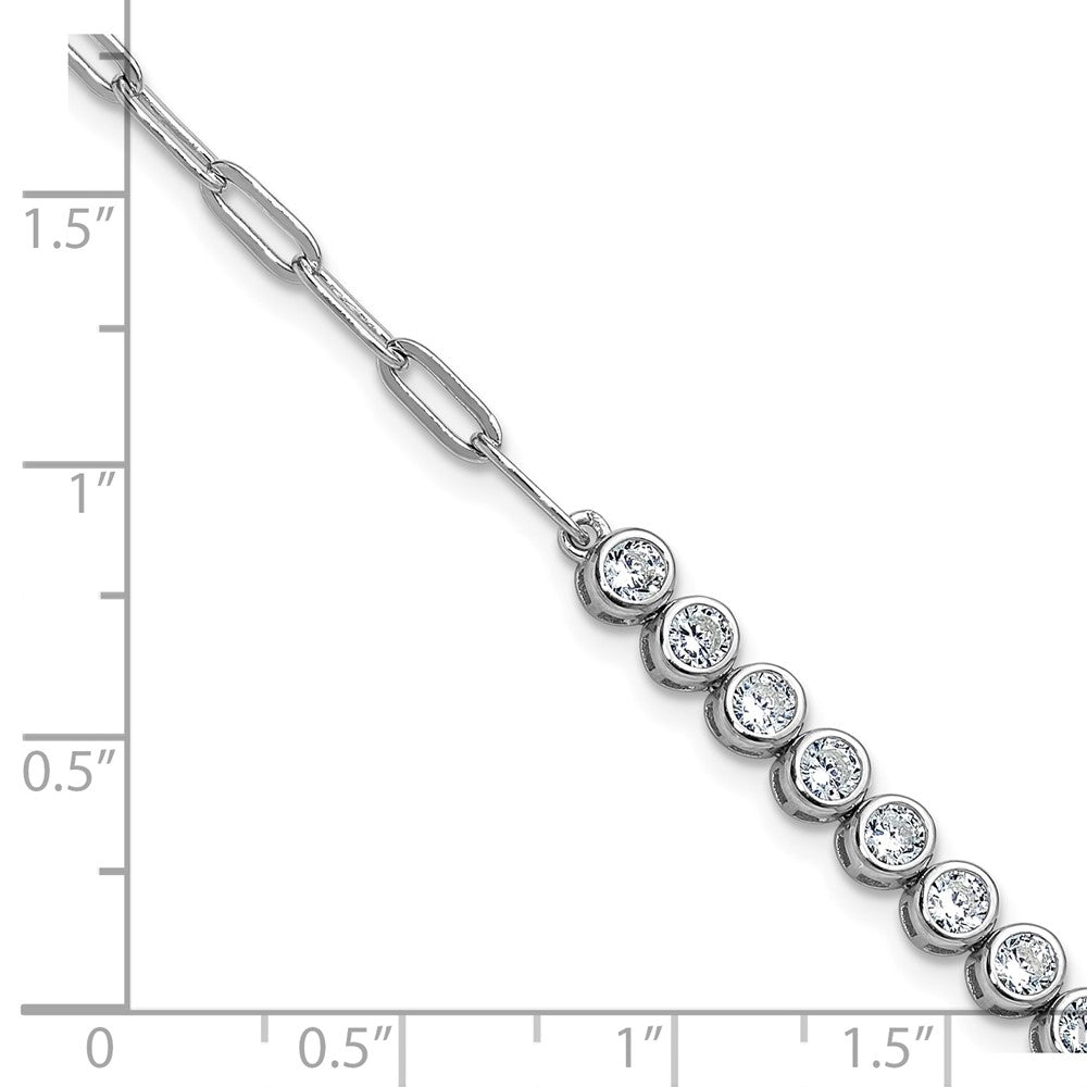 925 Sterling Silver RH Polished Bezel Set CZ & Paperclip Link Bracelet