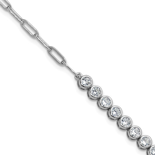 925 Sterling Silver RH Polished Bezel Set CZ & Paperclip Link Bracelet