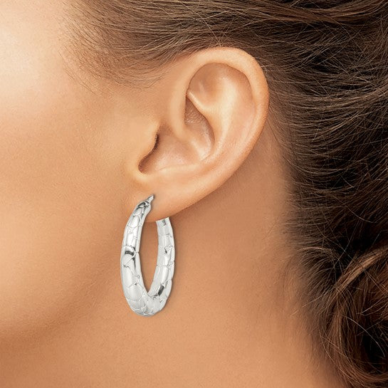 925 Sterling Silver Polished Textured Hoop Earrings, 38.1mm x 35.6mm