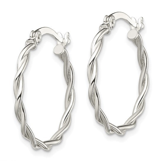 925 Sterling Silver Polished Braided Hoop Earrings, 23.6mm x 22.2mm