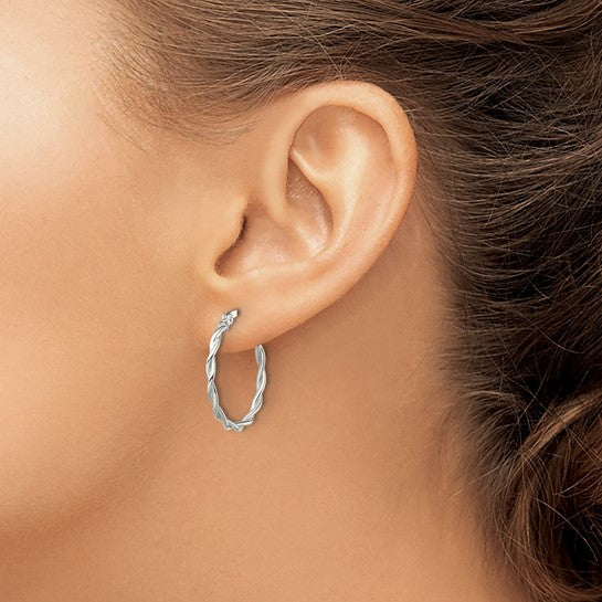 925 Sterling Silver Polished Braided Hoop Earrings, 23.6mm x 22.2mm