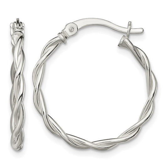 925 Sterling Silver Polished Braided Hoop Earrings, 23.6mm x 22.2mm