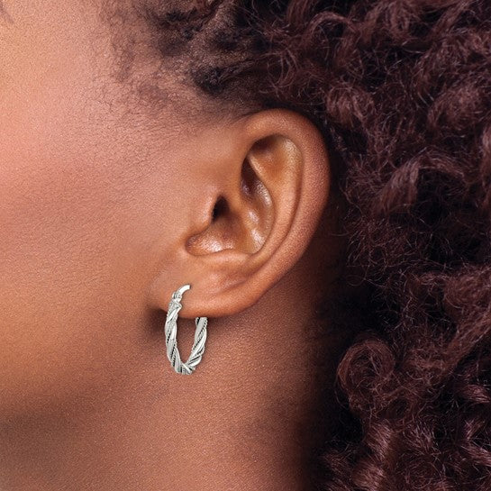 925 Sterling Silver Twisted & Textured Hoop Earrings, 21.86mm x 20mm