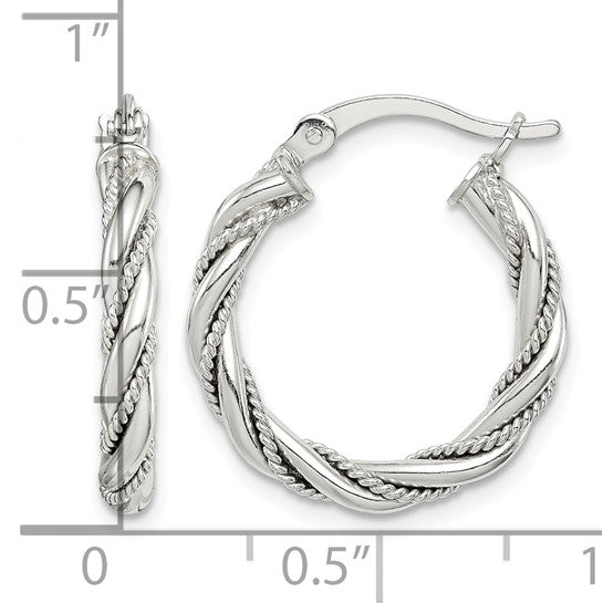 925 Sterling Silver Twisted & Textured Hoop Earrings, 21.86mm x 20mm