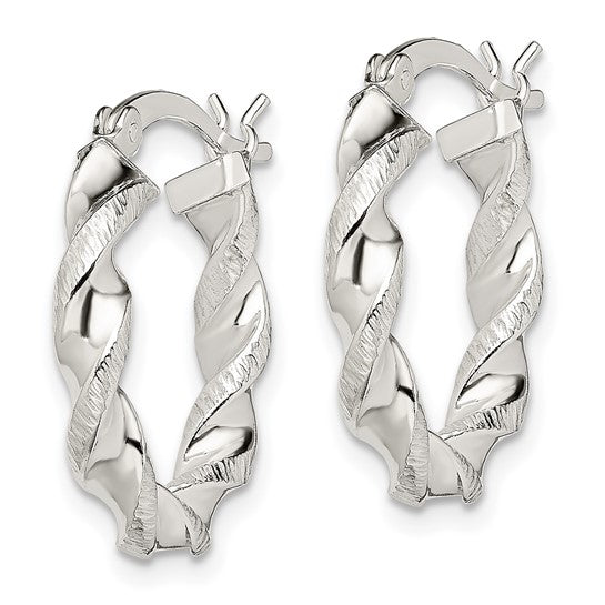 925 Sterling Silver Twisted & Textured Hoop Earrings, 20.6mm x 20.1mm