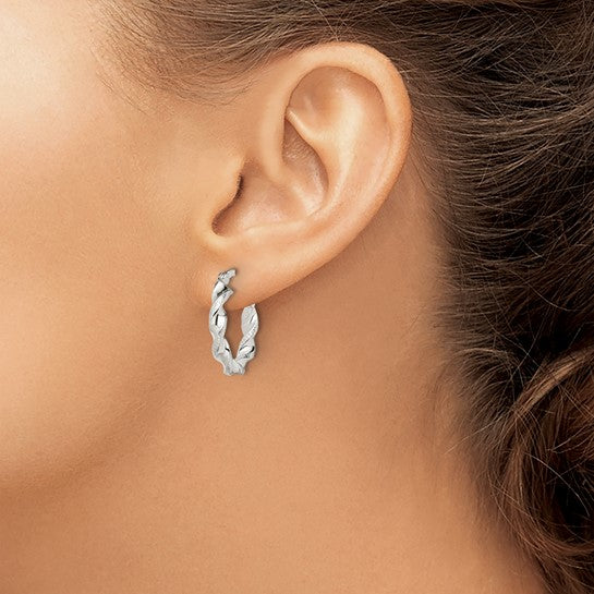 925 Sterling Silver Twisted & Textured Hoop Earrings, 20.6mm x 20.1mm