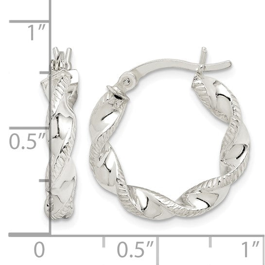 925 Sterling Silver Twisted & Textured Hoop Earrings, 20.6mm x 20.1mm