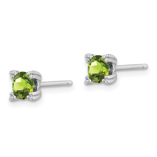 Stella Silver 925 Sterling Silver Rhodium-platedRound 5mm Peridot Post Earrings, 5mm