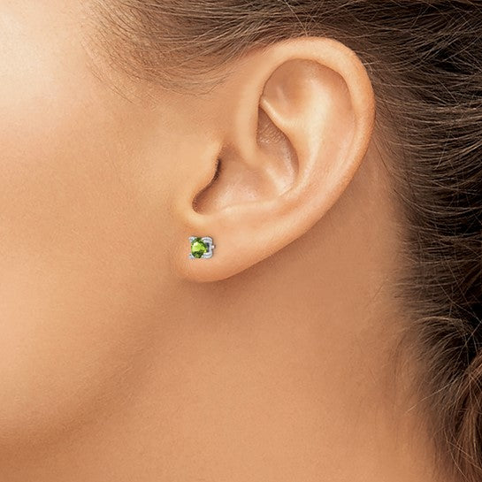 Stella Silver 925 Sterling Silver Rhodium-platedRound 5mm Peridot Post Earrings, 5mm