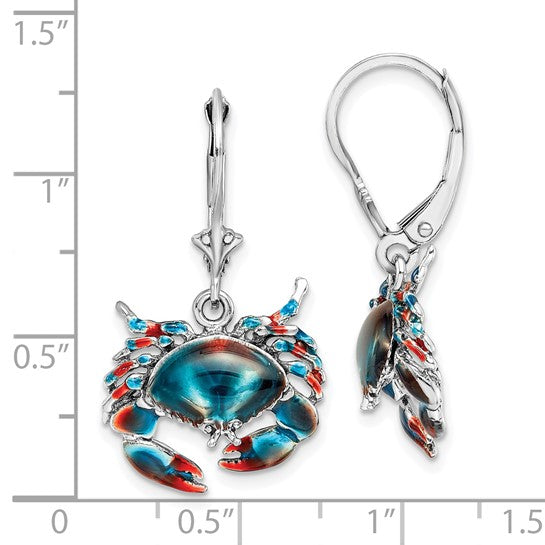 Million Themes 925 Sterling Silver Theme Earrings, Stone Crab Facing Down with Blue Enamel Lever back Earrings