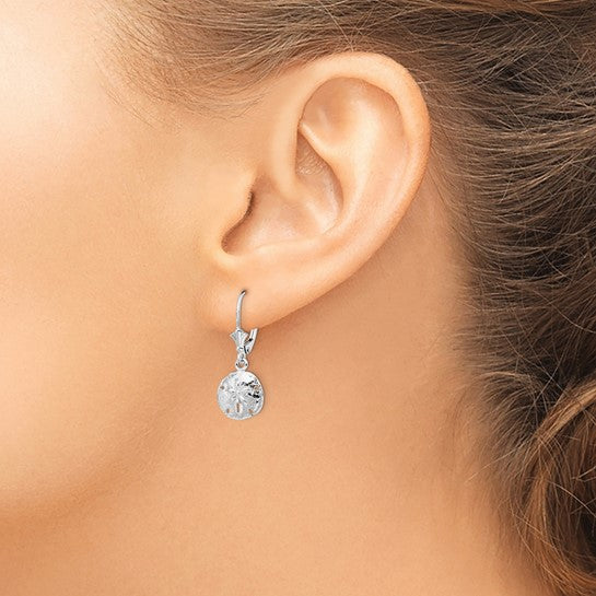 Million Charms 925 Sterling Silver Sand Dollar Sea Life Themed Leverback Dangle Drop Earrings
