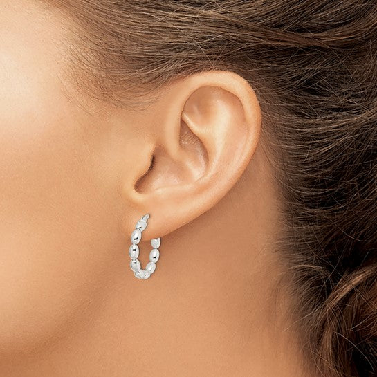 Stella Silver 925 Sterling Silver Polished Beaded Hoop Earrings, 24mm x 22mm