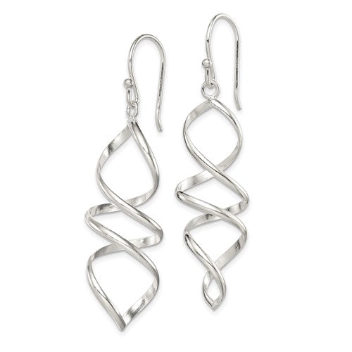 Stella Silver 925 Sterling Silver Corkscrew Twisted Dangle Earrings, 53mm x 15mm