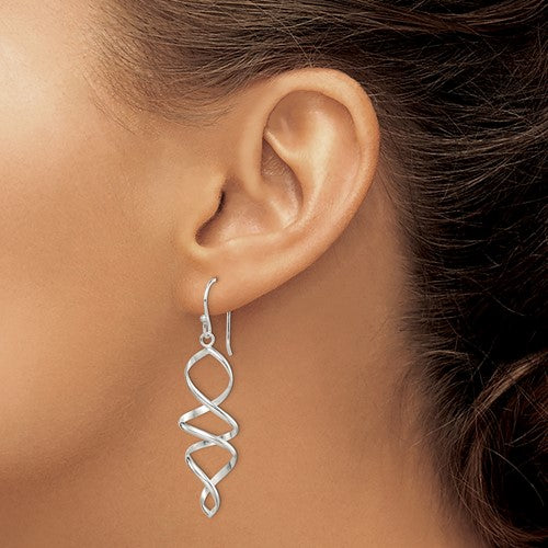 Stella Silver 925 Sterling Silver Corkscrew Twisted Dangle Earrings, 53mm x 15mm