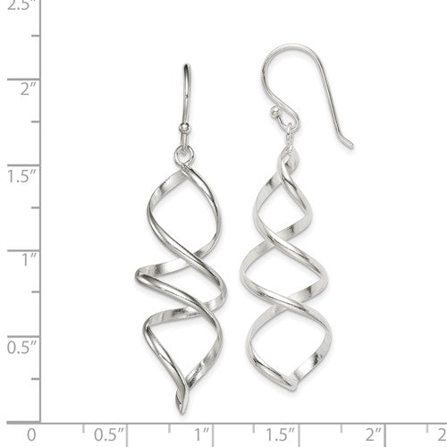 Stella Silver 925 Sterling Silver Corkscrew Twisted Dangle Earrings, 53mm x 15mm